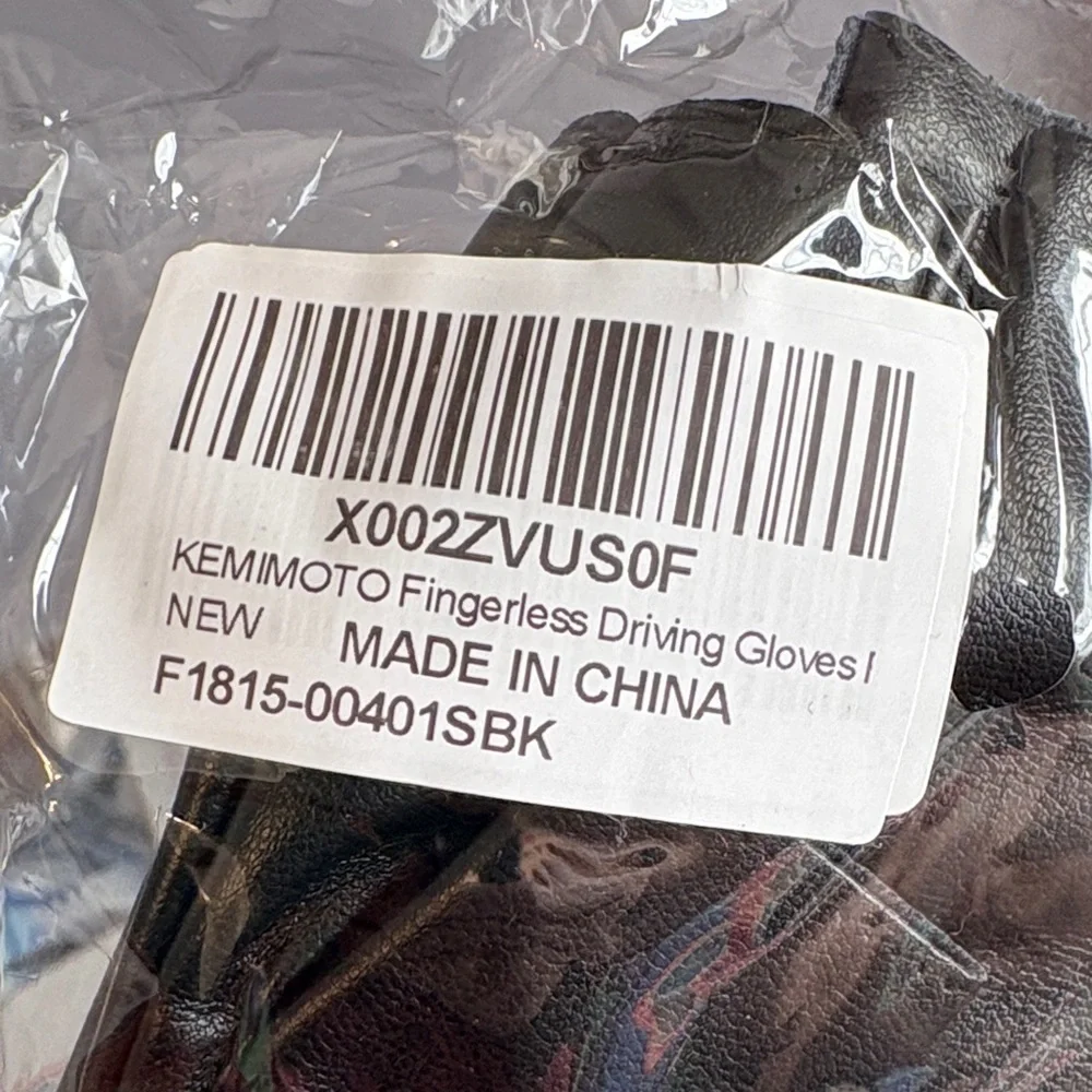 Kemimoto Faux Leather Black Fingerless Driving Gloves size S